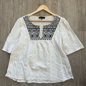 Sanctuary Embroidered Boho Peasant Top | White Cotton Gauze Blouse Size M